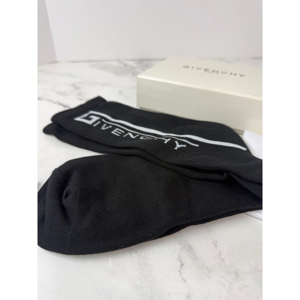 Givenchy Paris Intarsia Logo Stretch Black White Crew Socks Cotton Blend New - Picture 4 of 6